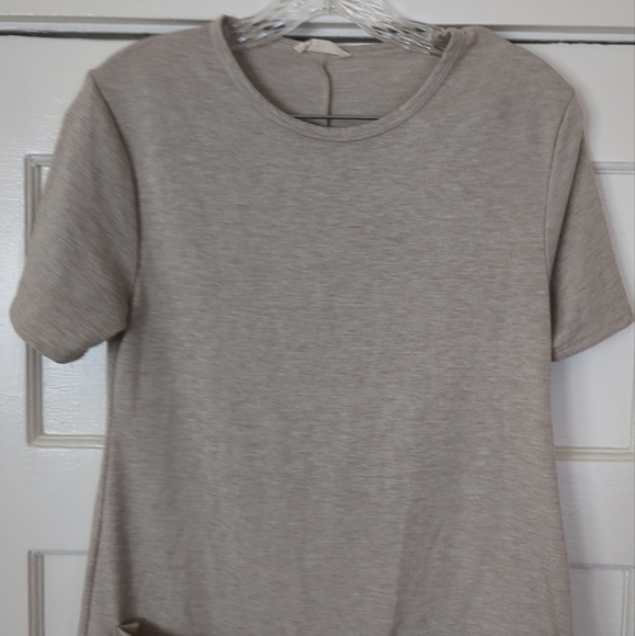 Sozy Shirt Mini Dress Small Tan Heathered Soft Comfy Short Sleeve Feminine - Picture 2 of 11